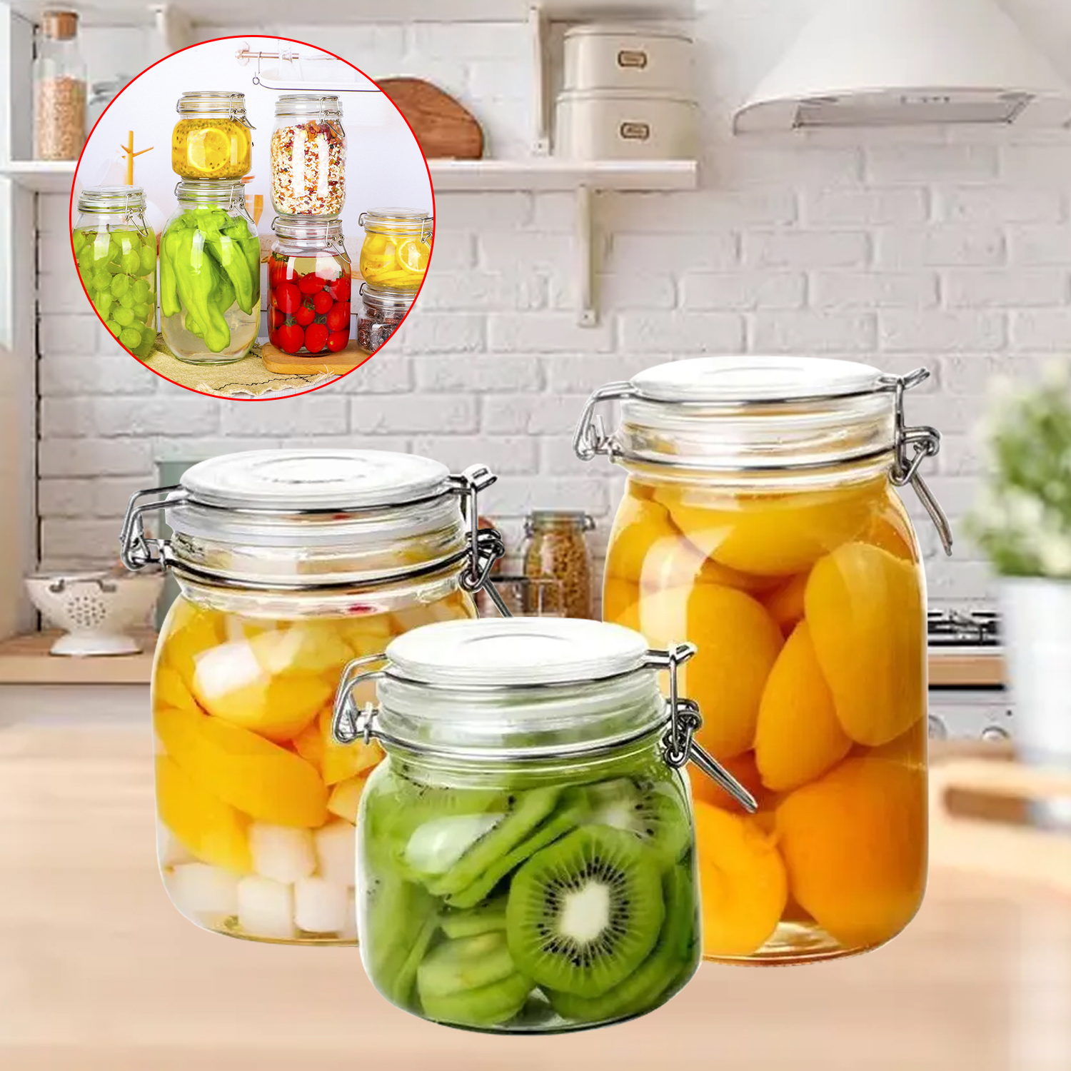 Airtight Lock Lid Glass Jar Food Bottle Round Airtight Storage Glass