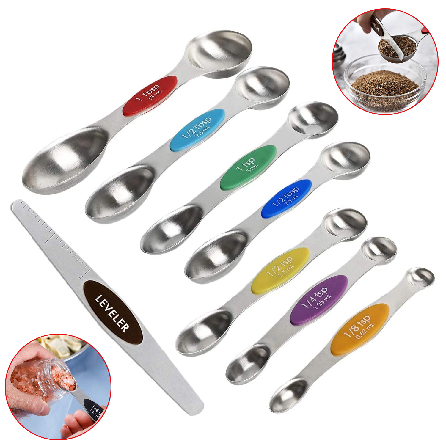 Stainless Steel Double Headed Measuring Spoon Leveler Set For Baking ...