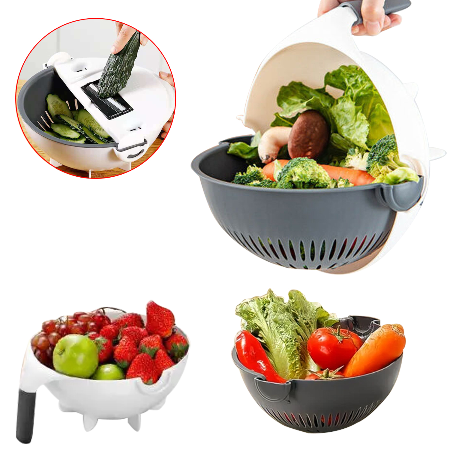 9 In 1 Multi-functional Drain Basket Vegetable Cutter Slicer Grater ...