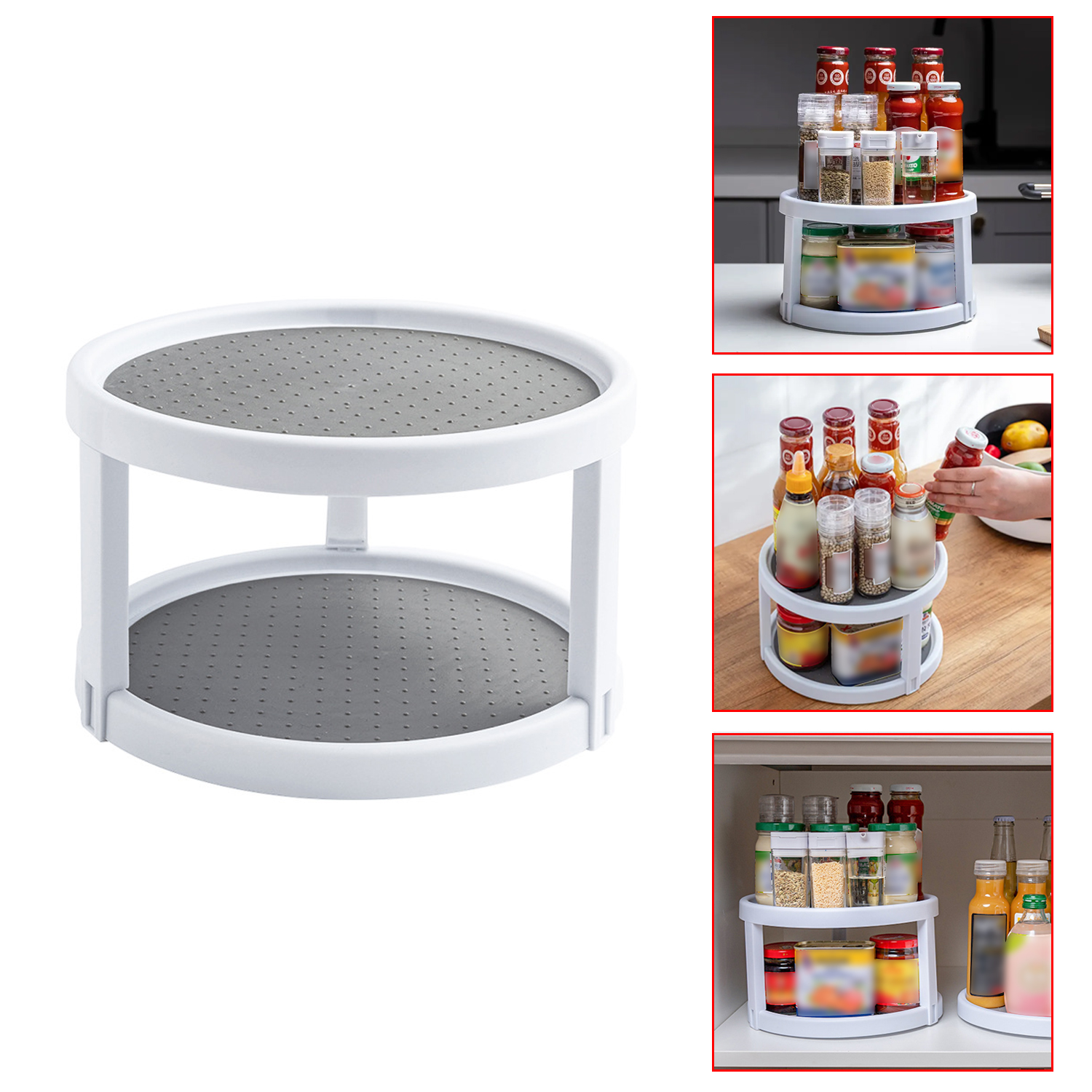 Double Layer Storage Rack Kitchen Storage Organizer Rotating Round