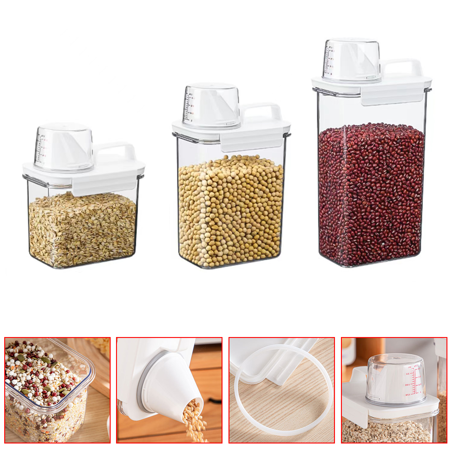 Grain Storage Box Cereals Container with Handle Food Bean Sealed Jar