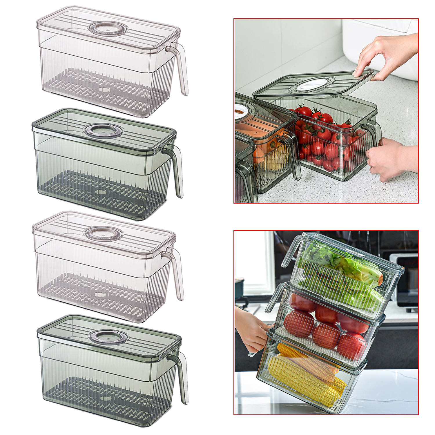 Kitchen Storage Containers with Time Recorder Lid Fridge Organizers Keep Fresh Food and Fruit