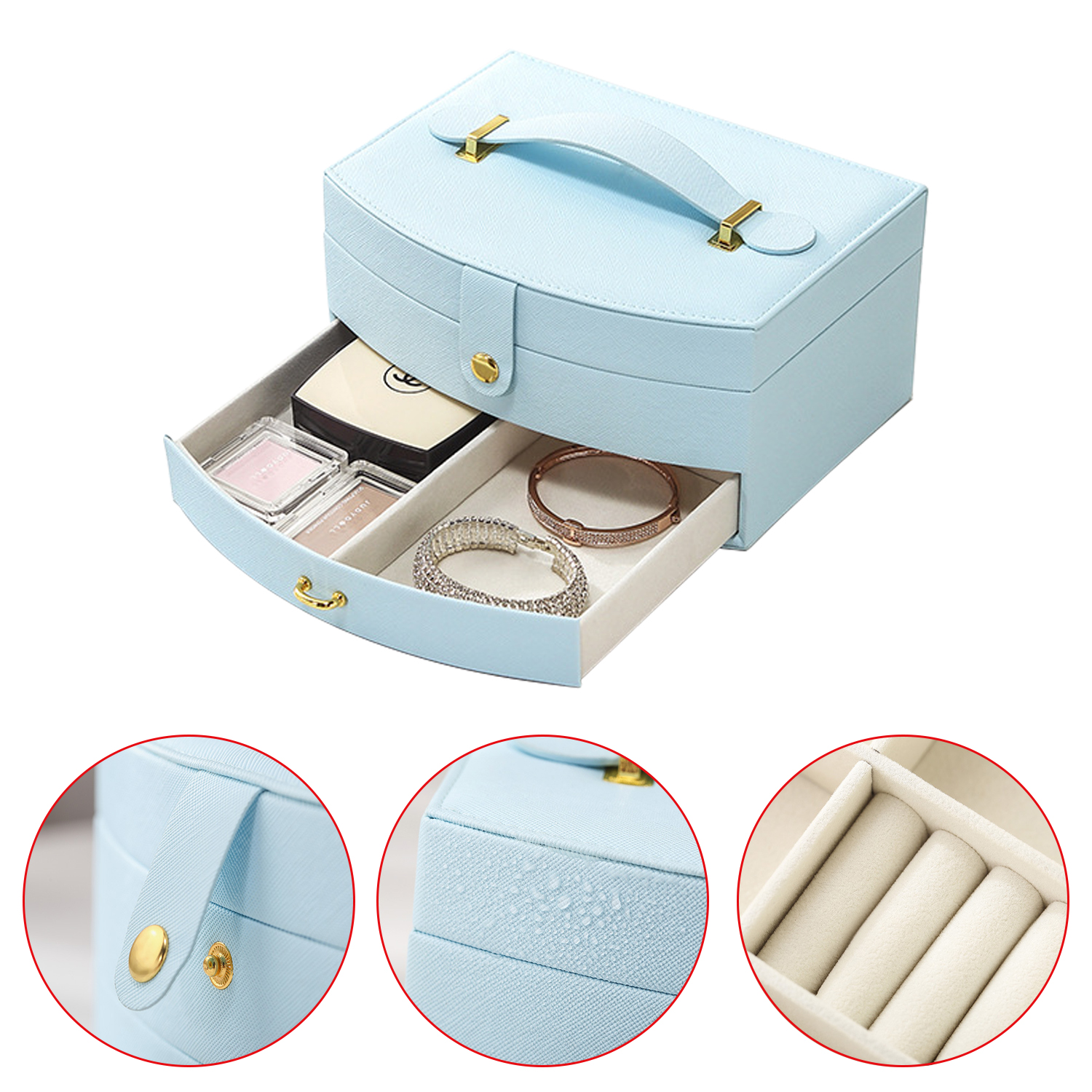 Wearresista Leather Jewelry Box Travel Jewelry Organizer Multifunction Necklace Earring Storage