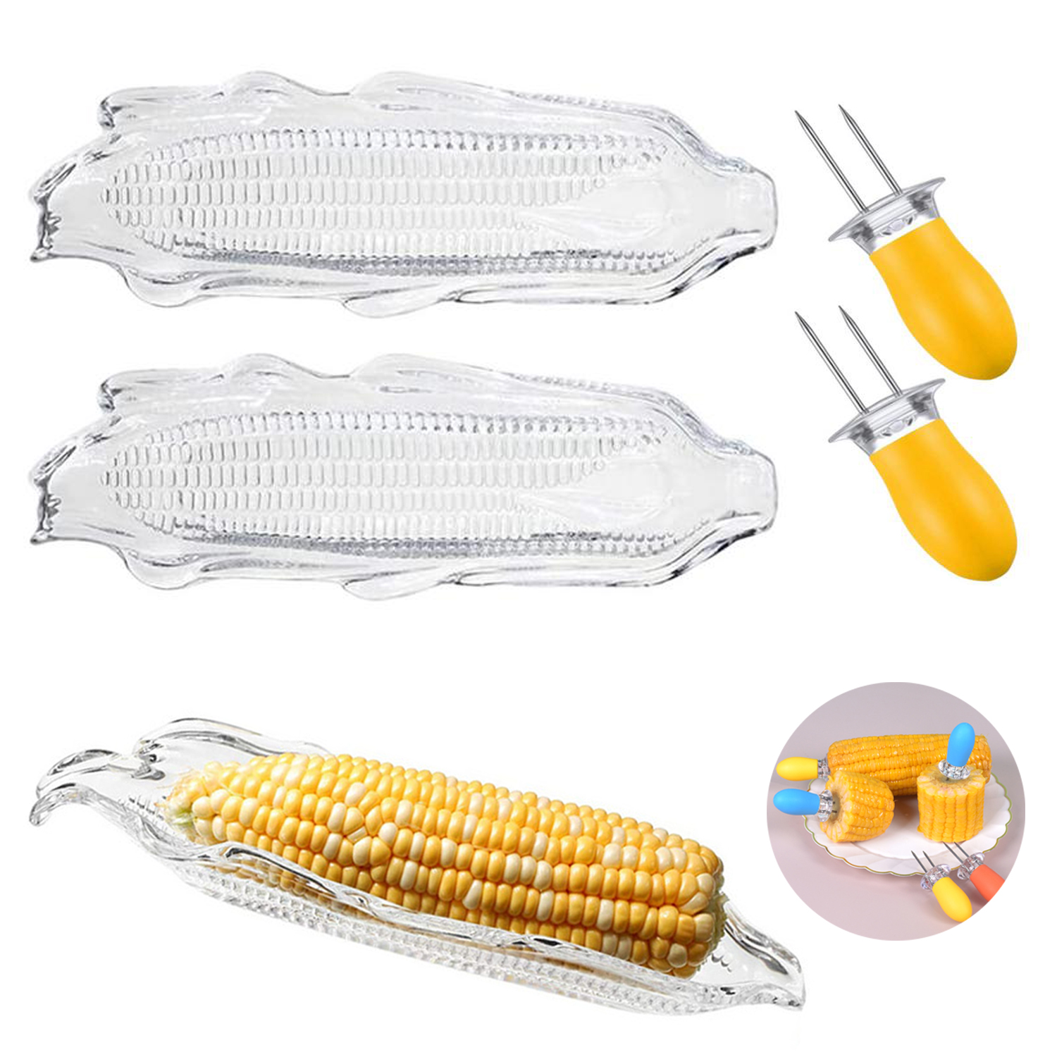BigOtters 14PCS Corn Cob Holders Set - Silicone Handle Skewers In 5 Colors | Stainless Steel Pins For BBQ, Grilling & Parties