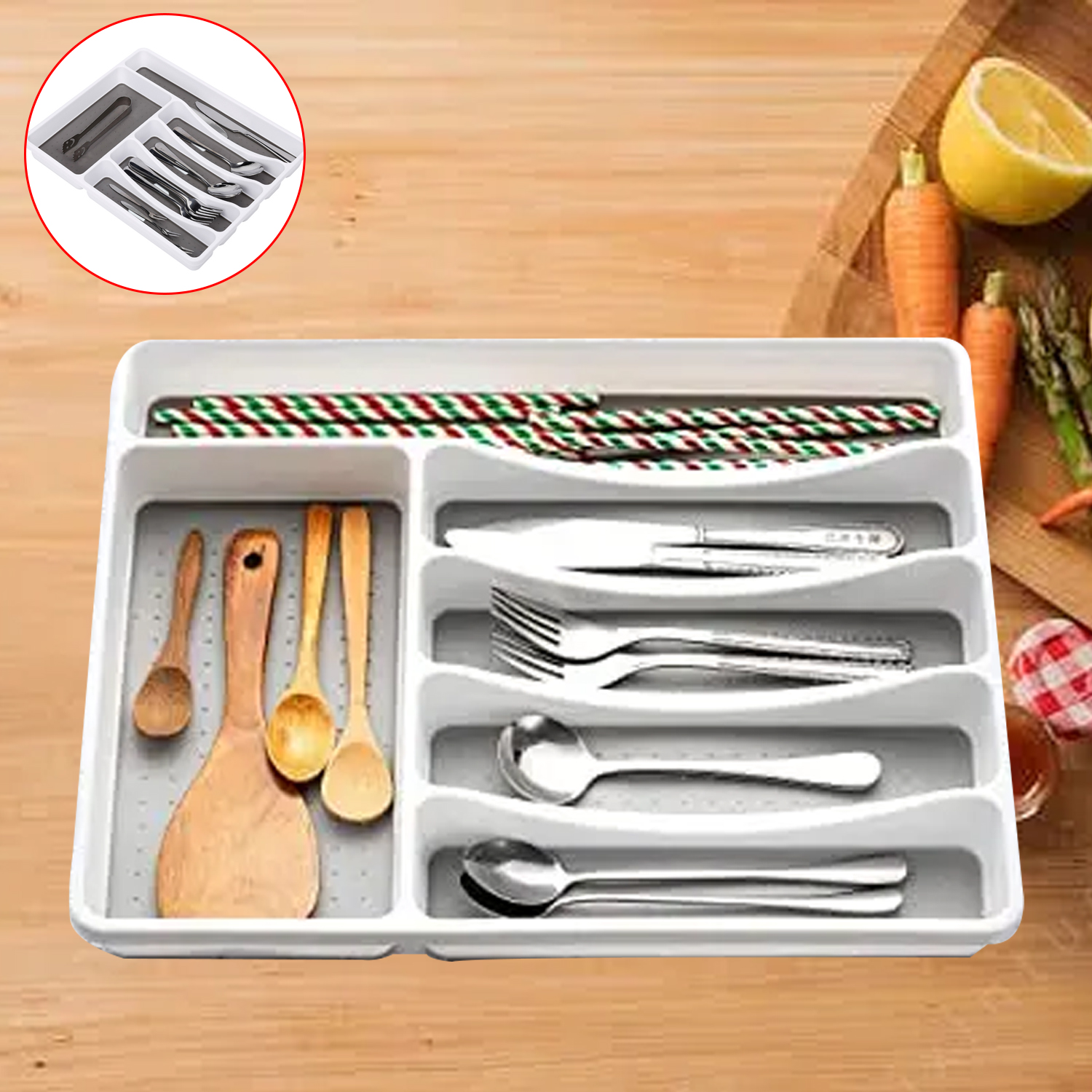 6 Compartments Flatware Tray Holder Silverware Cutlery Tray Drawer