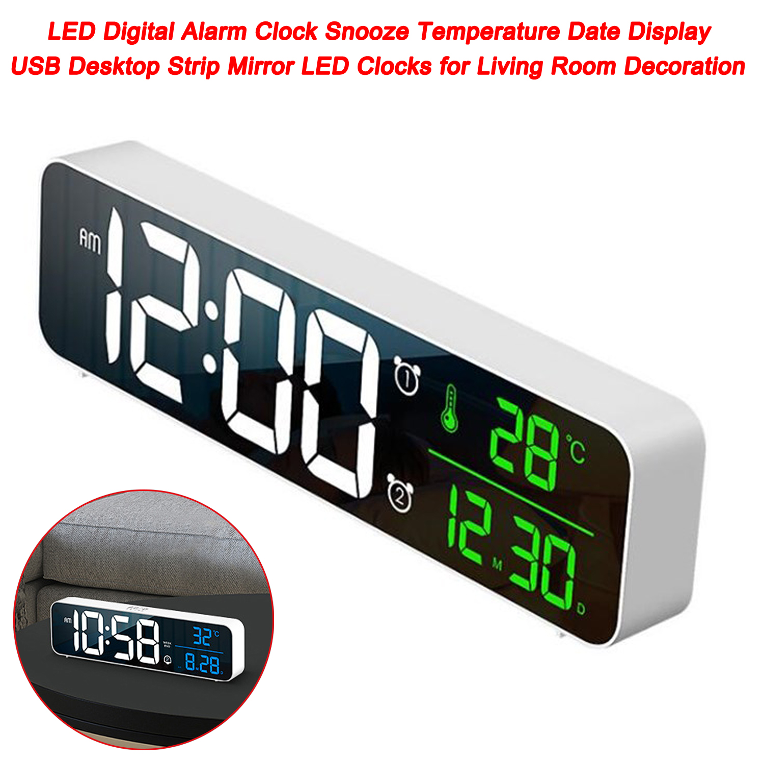 LED Digital Alarm Clock Snooze Temperature Date Display USB Desktop ...