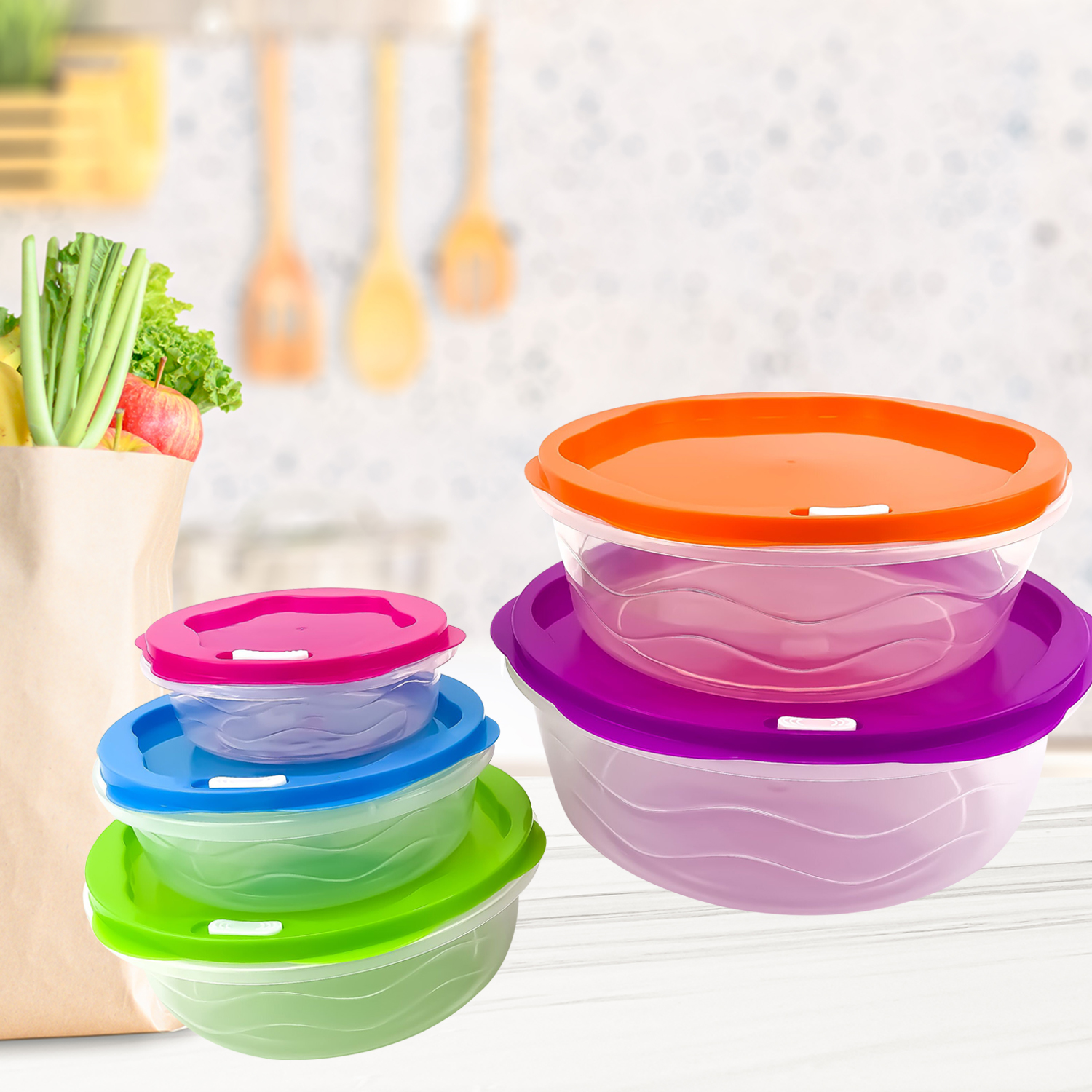 5-Piece Multi-Color Nest Lock Plastic Food Storage Container Set with ...