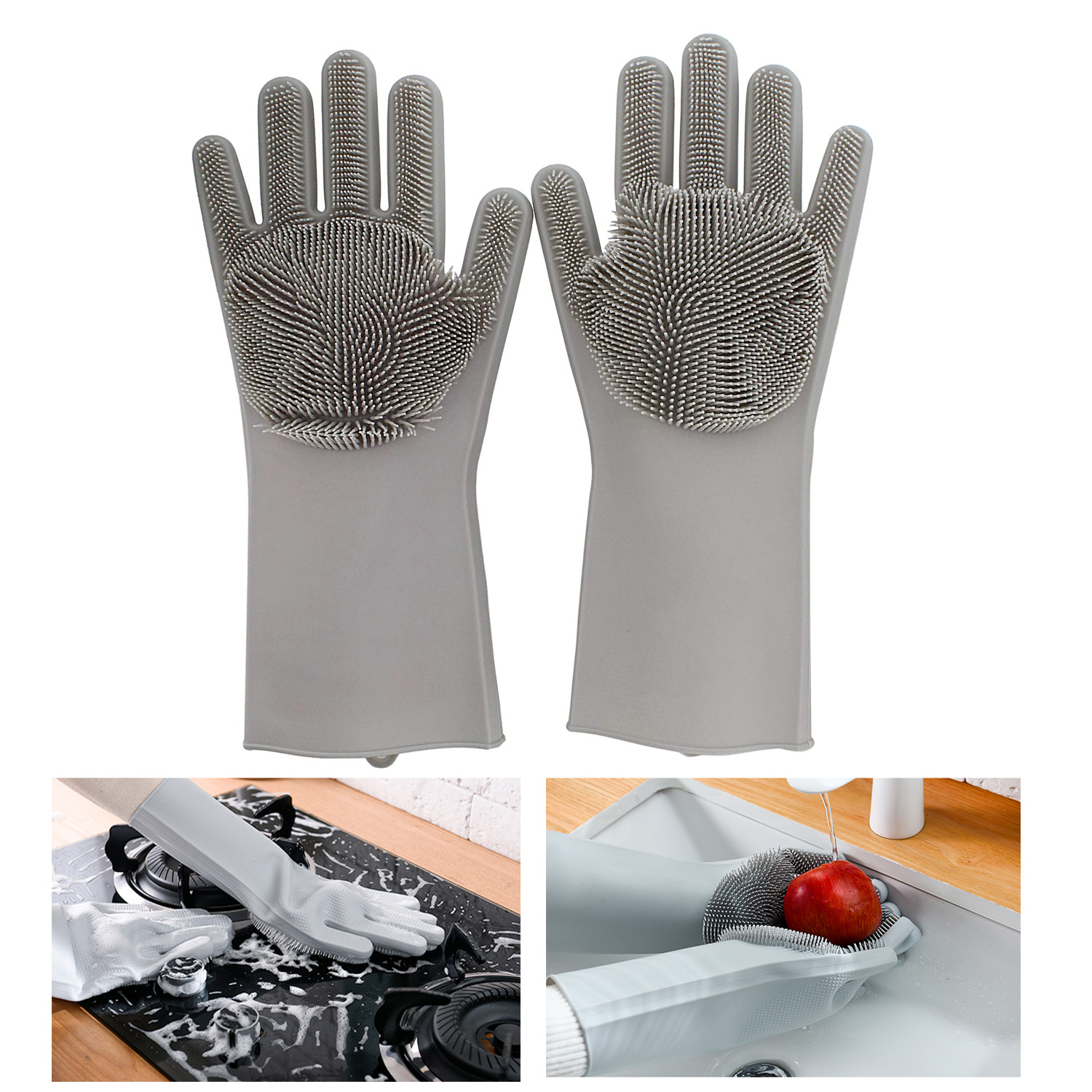 1Pair Dishwashing Cleaning Gloves Magic Silicone Rubber Dish Washing