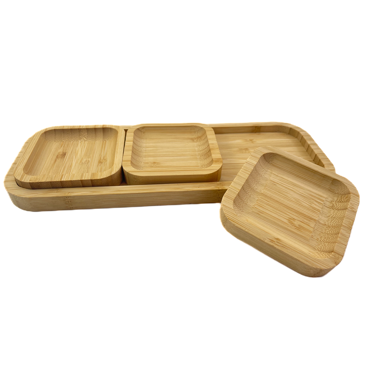 Bamboo Dish Square Snack Plate Grid Bamboo Wood Dried Fruit Tray