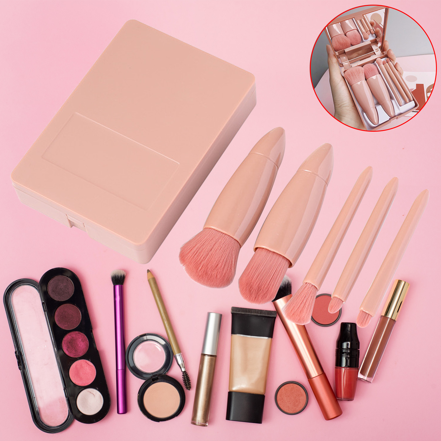 Short Handle Makeup Brush Set Synthetic Kabuki Powder Blush Contour