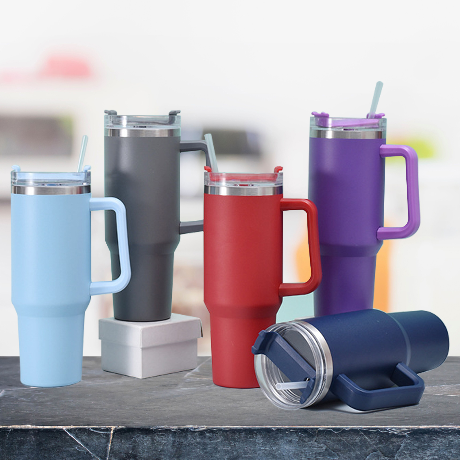 40 Oz Vacuum Insulated Stainless Steel Tumbler with Handle and Straw ...