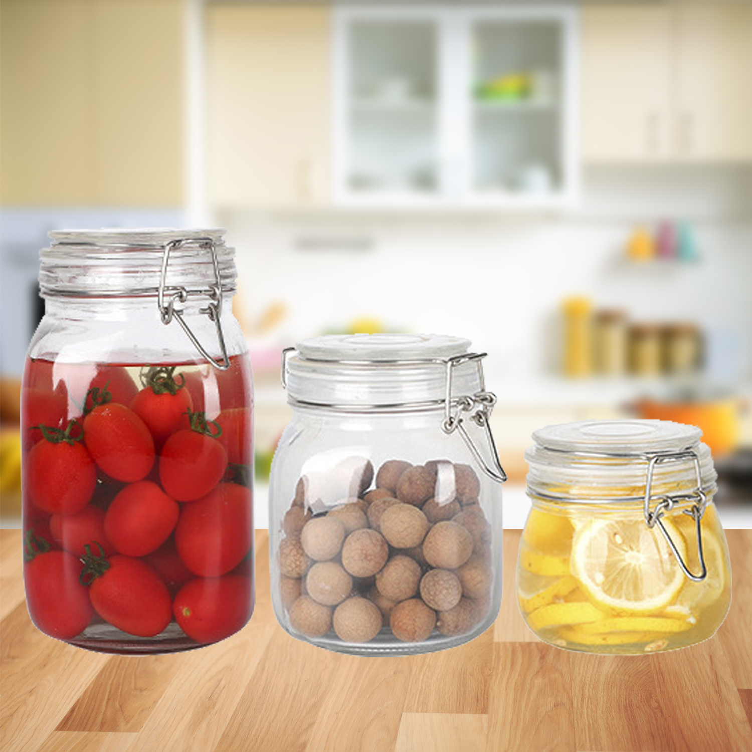 Airtight Lock Lid Glass Jar Food Bottle Round Airtight Storage Glass