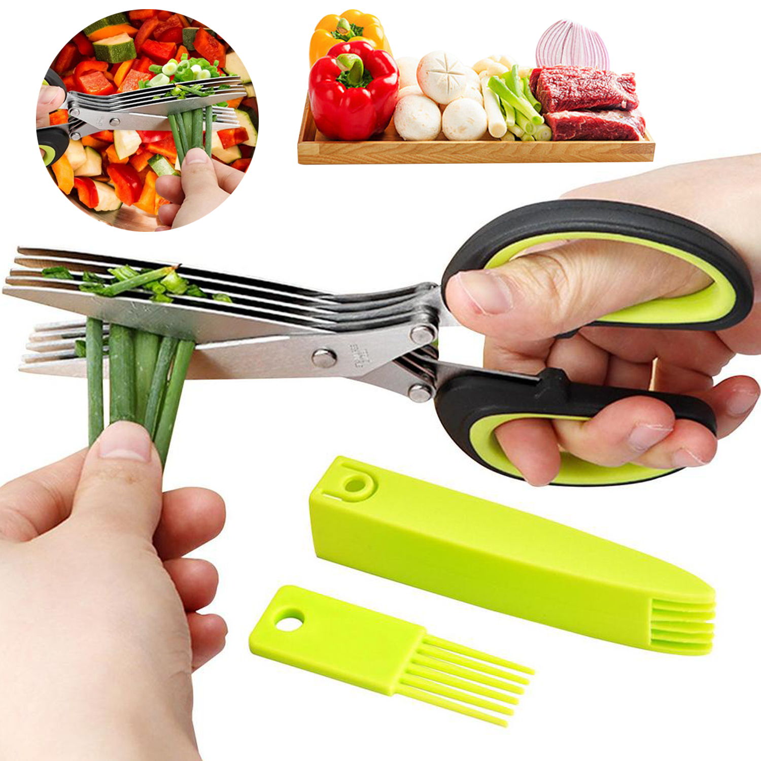 5 Blade Kitchen Salad Scissors, Herb Scissors, Muti Layers Stainless ...