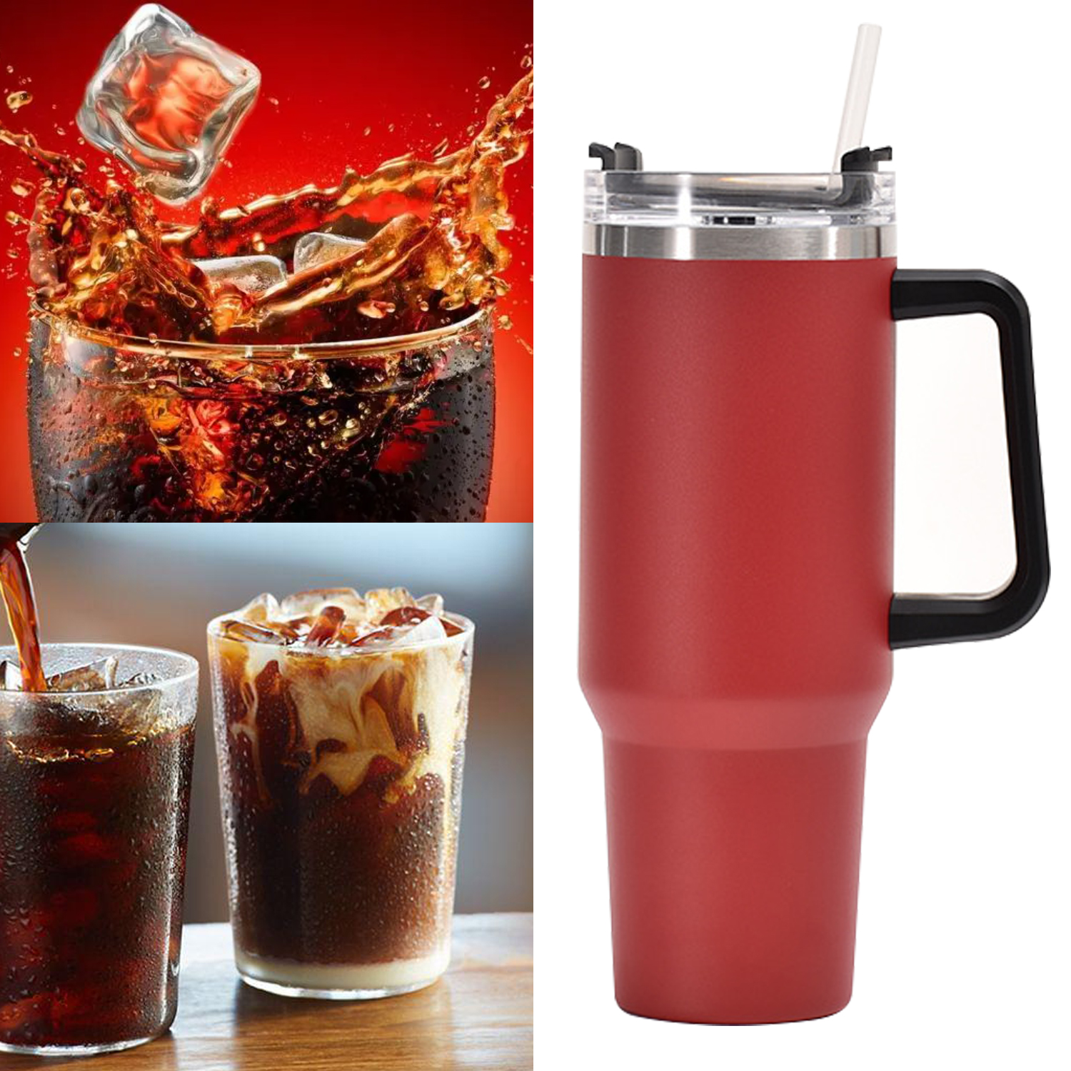 40 Oz Vacuum Insulated Stainless Steel Tumbler with Handle and Straw