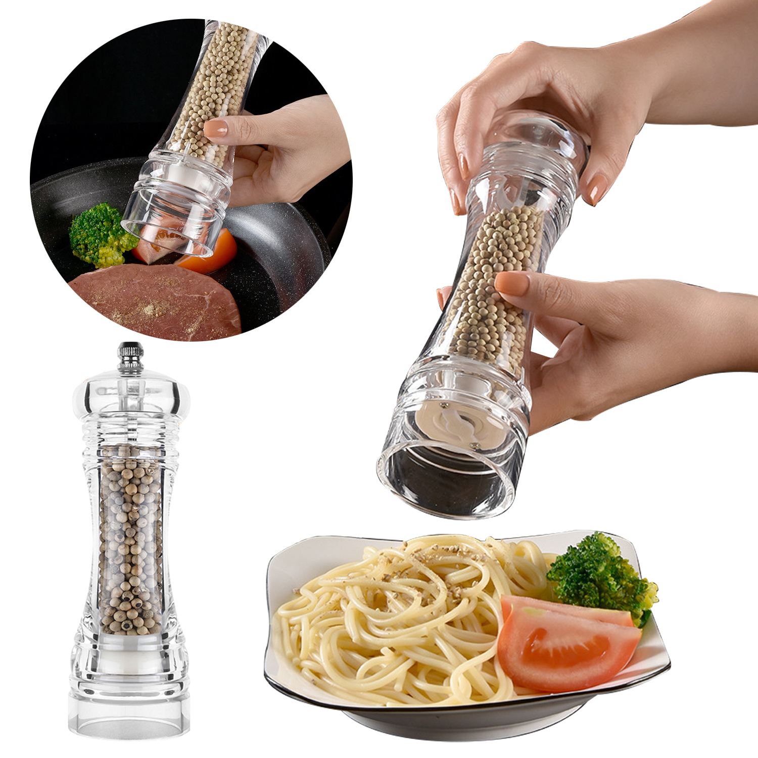 Acrylic Spices Mill Shaker Clear Ceramic Manual Pepper Sea Salt Grinder